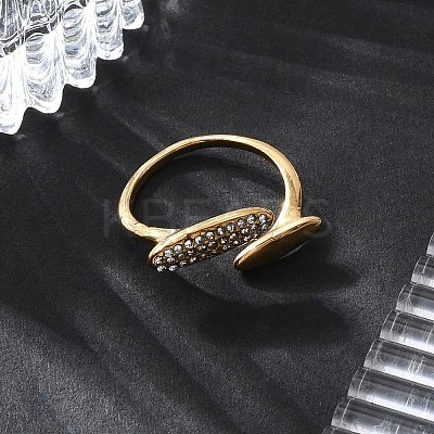 Oval 304 Stainless Steel Rhinestone Open Cuff Ring for Women RJEW-Z076-01G-1