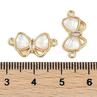 Brass Clear Cubic Zirconia Pave Natural Shell Bowknot Connector Charms KK-P283-06G-1