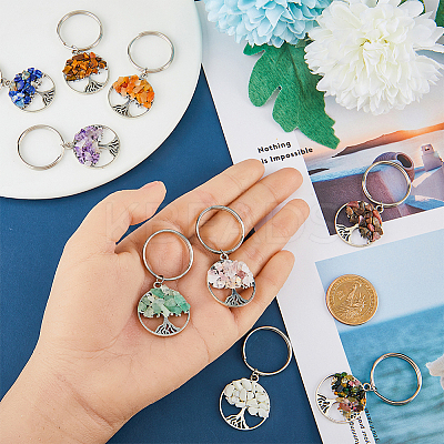 4 Sets Natural Stone Keychains KEYC-FH0001-20-1