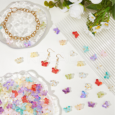 120Pcs 12 Colors Glass Butterfly Charms PALLOY-DC00029-1