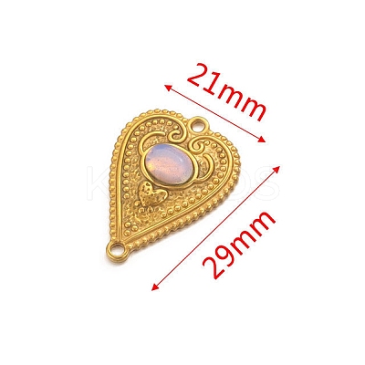 Stainless Steel Pave Opalite Peach Heart Connector Charms PW-WG0EEB2-01-1