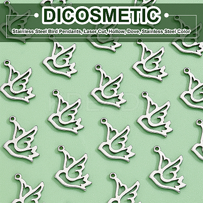 120Pcs 304 Stainless Steel Bird Pendants STAS-DC0007-36-1