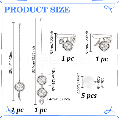 9Pcs Brass Chain Pendant Decoration and Stainless Steel Brooches HJEW-GA00052-02-1