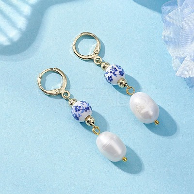 Brass Oval Leverback Earrings EJEW-JE06735-1