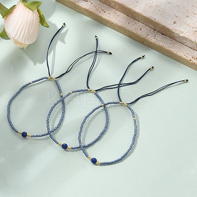 Adjustable Natural Lapis Lazuli Braided Bead Bracelets BJEW-F391-A10-1