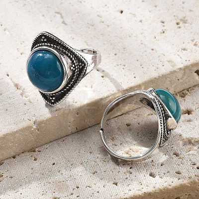 Natural Banded Agate Adjustable Rings G-P560-03AS-16-1