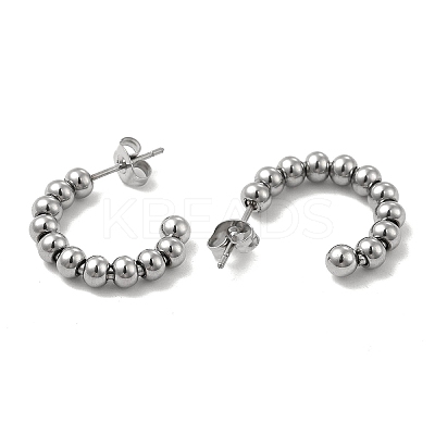 Non-Tarnish 304 Stainless Steel Round Beaded C-shape Stud Earring LS-STAS-P319-37P-1