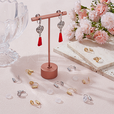 20Pcs 2 Colors Brass Clip-on Earring Converters Findings KK-BC0014-96B-1