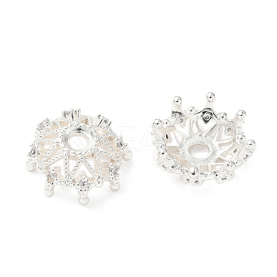 Flower Brass Micro Pave Clear Cubic Zirconia Bead Caps KK-A254-01B-S-1