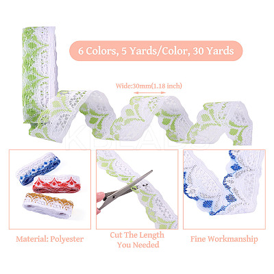 30 Yards 6 Colors Ethnic Style Polyester Flower Lace Trim OCOR-TA0001-83A-1