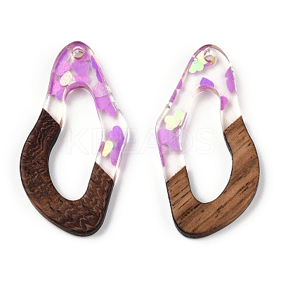 Transparent Resin & Walnut Wood Pendants RESI-N039-59A-1