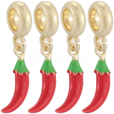 8Pcs Brass Red Enamel Vegetable European Dangle Charms OPDL-BBC0001-03G-01-1