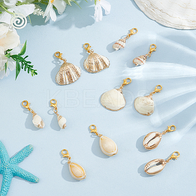 12Pcs 6 Styles Shell Pendants Decorations HJEW-HY00054-1
