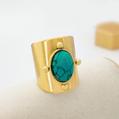204 Stainless Steel with Synthetic Turquoise Cuff Rings FS-WG1A4E8-06-1