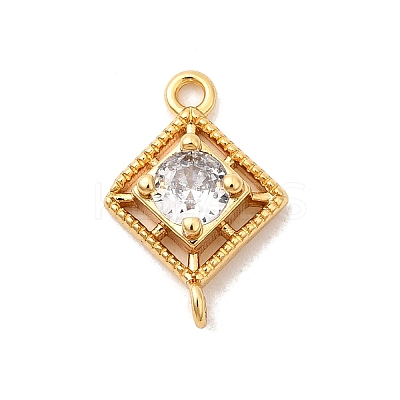 Brass Pave Clear Cubic Zirconia Rhombus Connector Charms KK-P340-43G-1