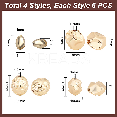 24Pcs 4 Style Brass Beads KK-PH0006-16-1