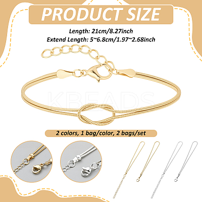2 Bags 2 Colors Brass Snake Chain Bracelets for Women BJEW-GO0001-09-1