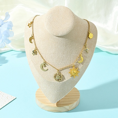 Star Moon Sun 304 Stainless Steel Cable Chain Necklaces NJEW-FS00008-1