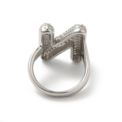 Letter Brass Micro Pave Clear Cubic Zirconia Open Cuff Ring for Women RJEW-N046-03N-P-1