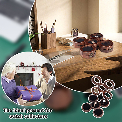 1Pcs 5-Slot Octagonal Acacia Wood Plexiglass Visible Window Watch Organizer Boxes CON-OC0001-72-1