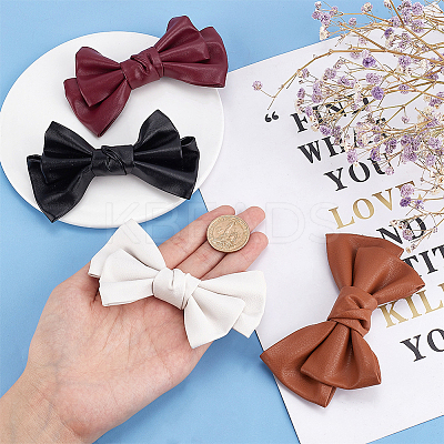 8Pcs 4 Colors Imitation Leather Bowknot Accessories DIY-PH0013-38-1