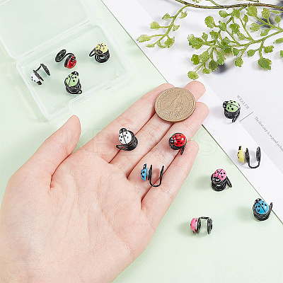 6 Pair 6 Color Plastic Ladybug Cuff Earrings EJEW-AB00001-1
