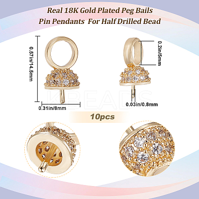 10Pcs Brass Micro Pave Cubic Zirconia Cup Pearl Peg Bails Pin Pendants KK-BBC0008-98-1