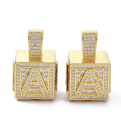 Alphabet Brass Micro Pave Clear Cubic Zirconia Pendants ZIRC-O045-01G-A-1