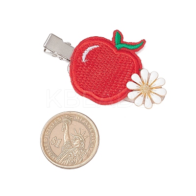 Embroidery Cloth Alloy and Plastic Apple Alligator Hair Clips PHAR-JH00128-1