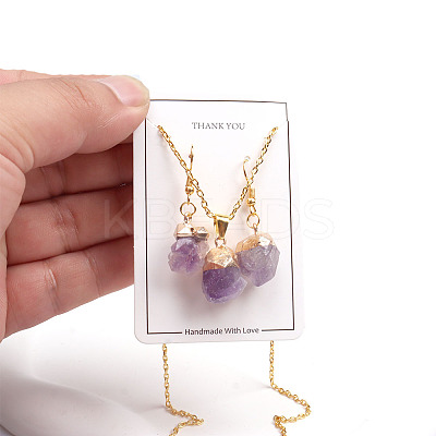 Nuggets Natural Amethyst Pendant Necklaces & Dangle Earrings Sets FS-WGD81FA-01-1