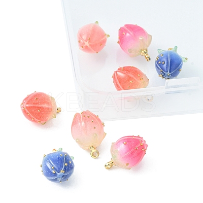 8Pcs 4 Colors Handmade Flower Bud Epoxy Resin Charms KY-FS0001-07-1