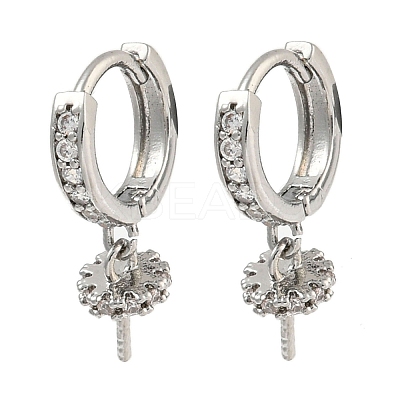 Brass Micro Pave Clear Cubic Zirconia Hoop Earring Findings KK-G490-12P-1