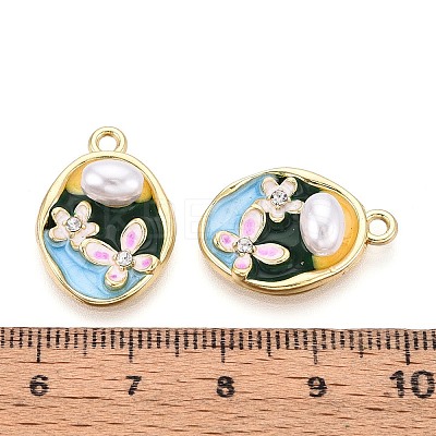 Rack Plating Alloy Rhinestone Enamel Pendants ENAM-N065-09KCG-1