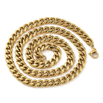 Ion Plating(IP) 304 Stainless Steel Cuban Link Chain Necklace for Men Women NJEW-C013-01G-1