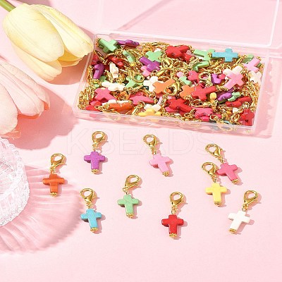 80Pcs Synthetic Turquoise Cross Pendant Decorations HJEW-FS00038-1