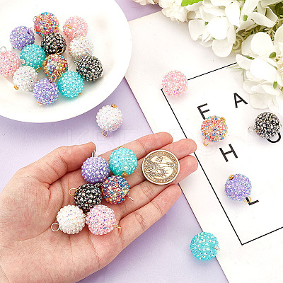 24Pcs 6 Styles Resin Rhinestone Pendants PALLOY-PH01657-1