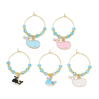 Whale Alloy Enamel Wine Glass Charms Sets AJEW-JO00232-1