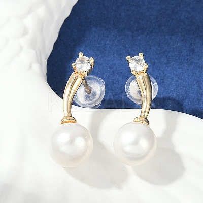 Round Brass Clear Cubic Zirconia Stud Earrings KK-D301-17G-1