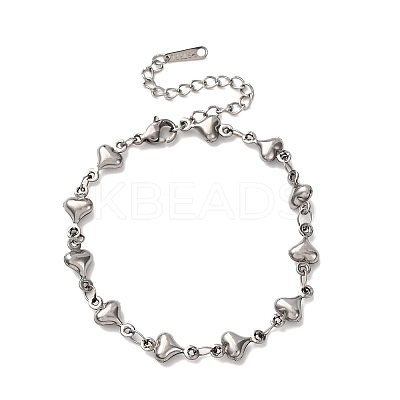 304 Stainless Steel Heart Link Bracelets for Women BJEW-L706-03P-1