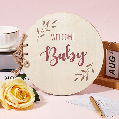 Round with Word Welcome Baby Wood Baby Shower Guest Book Alternatives for Boy or Girl DIY-WH20002-58A-1