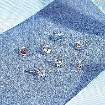 120Pcs Heart & Flower & Star & Square 304 Stainless Steel Ear Stud Components STAS-UN0026-39-1