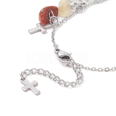 Natural & Synthetic Mixed Gemstone Chips & Cross Charms Anklet AJEW-AN00512-04-1