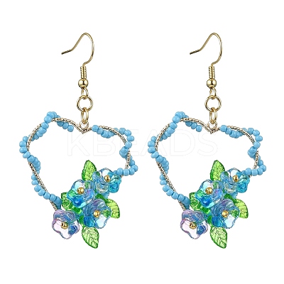 304 Stainless Steel Flower Glass Seed Beaded Dangle Earrings EJEW-MZ00335-01-1