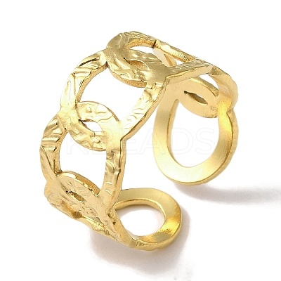 PVD Vacuum Plating 201 Stainless Steel Curb Chain Open Cuff Rings for Women RJEW-C092-16G-1