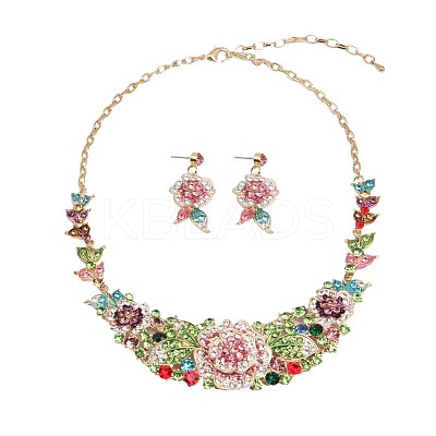Flower Alloy Rhinestone Pendant Necklaces & Stud Dangle Earrings Sets FS-WGF8947-03-1