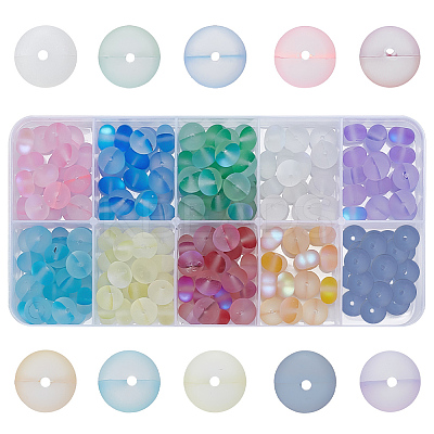 200Pcs 10 Colors Frosted Transparent Glass Beads FGLA-AR0001-03-1