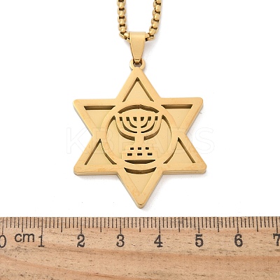 Hanukkah 201 Stainless Steel Star of David Pendant Necklaces LS-NJEW-Z058-02G-1