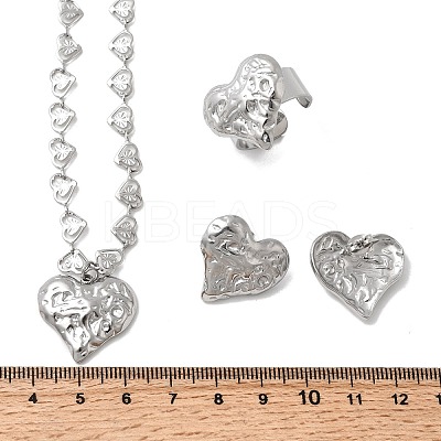 Heart 304 Stainless Steel Pendant Necklaces & Stud Earrings & Cuff Ring Sets for Women LS-SJEW-F226-01P-1
