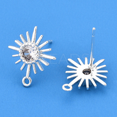Brass Micro Clear Cubic Zirconia Stud Earring Findings KK-WH0065-18S-1