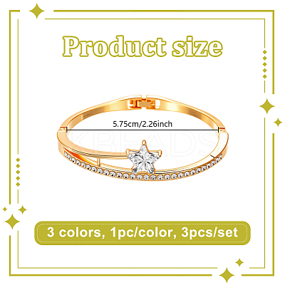 3Pcs 3 Colors Alloy Rhinestone Hinged Bangles for Women BJEW-HY0001-20-1